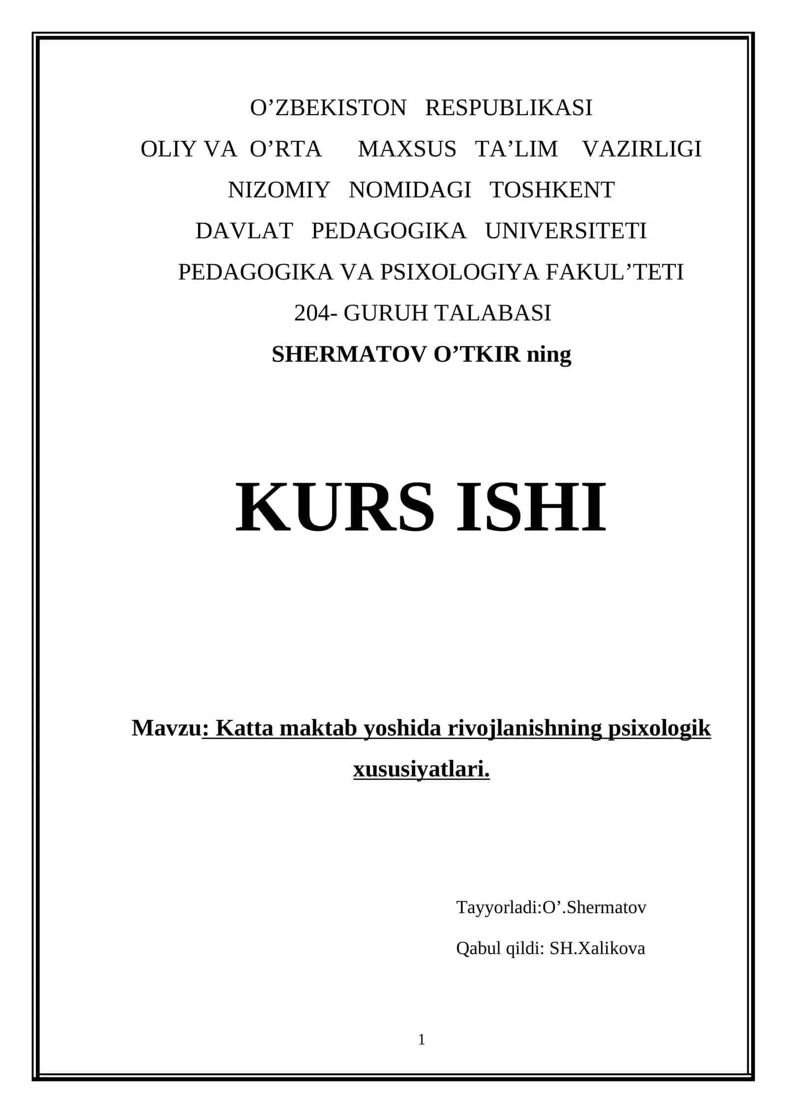 Katta maktab yoshida rivojlanishning psixologik xususiyatlari