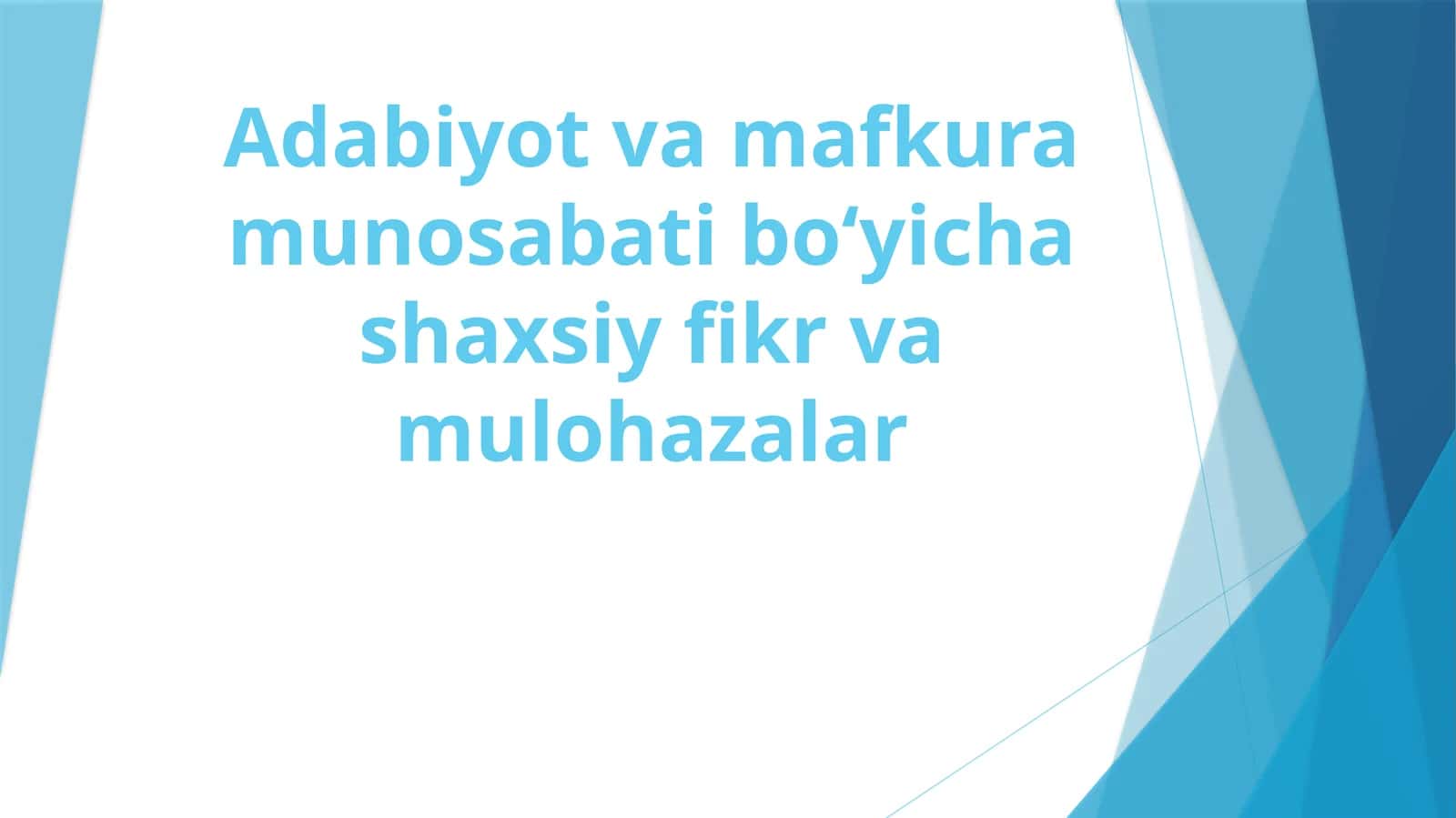 Adabiyot va mafkura munosabati bo‘yicha shaxsiy fikr va mulohazalar