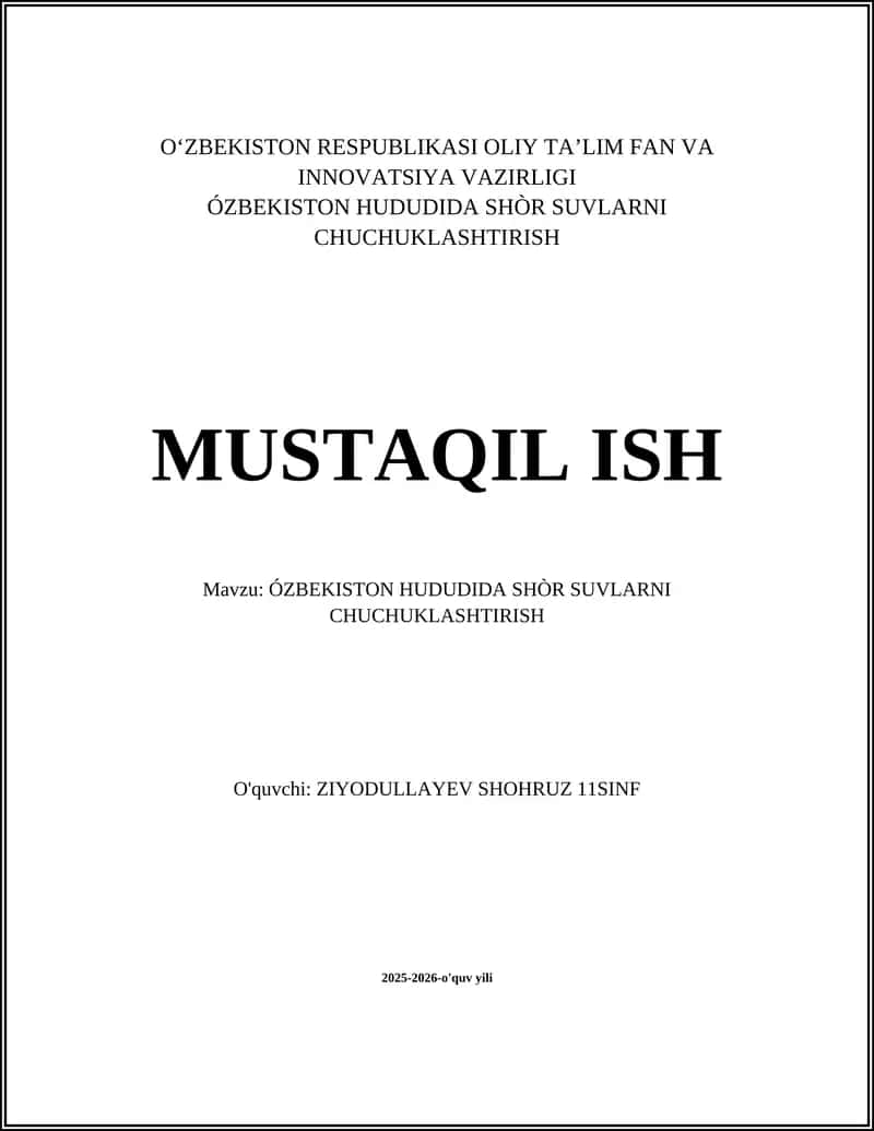 ÓZBEKISTON HUDUDIDA SHÒR SUVLARNI CHUCHUKLASHTIRISH