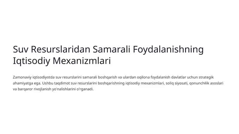 Suv Resurslaridan Samarali Foydalanishning Iqtisodiy Mexanizmlari