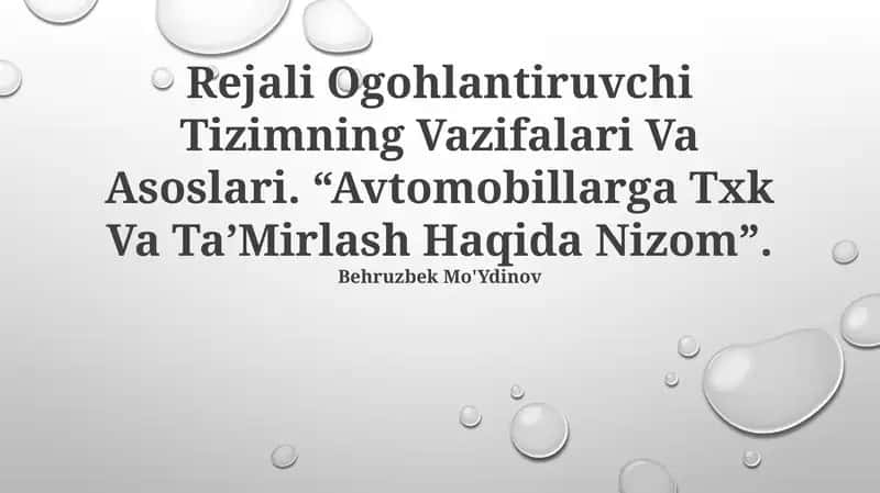 Avtomobillarga Txk Va Ta’Mirlash Haqida Nizom