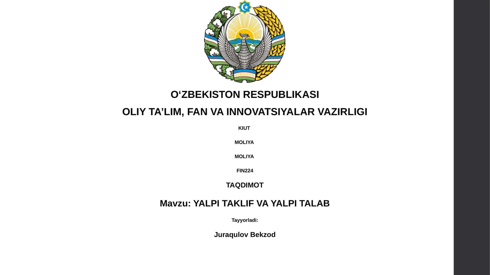YALPI TAKLIF VA YALPI TALAB