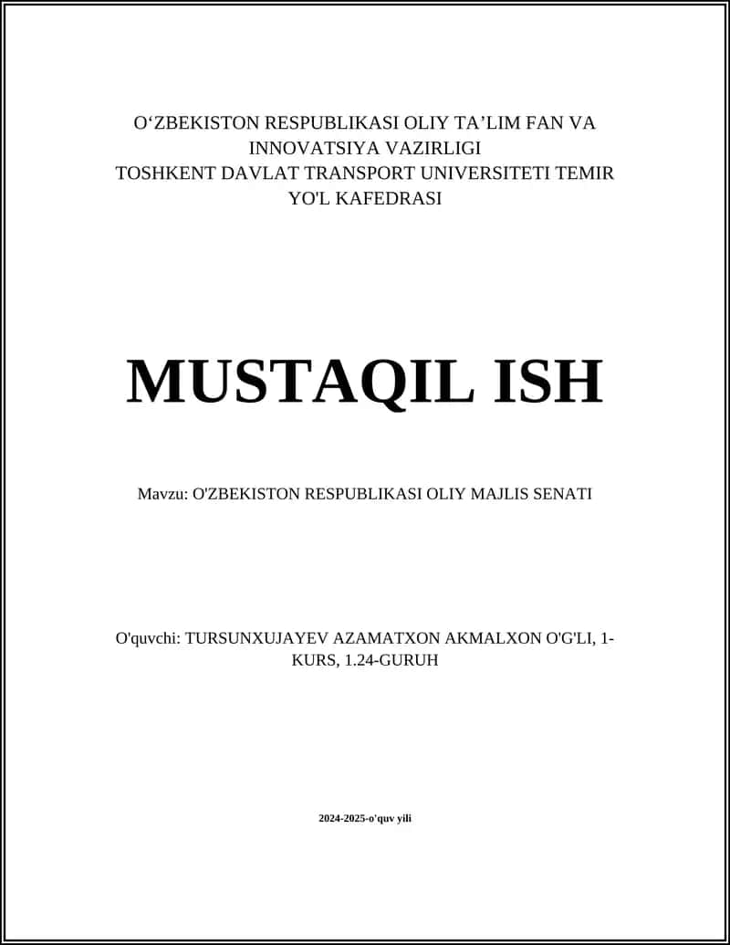 O'ZBEKISTON RESPUBLIKASI OLIY MAJLIS SENATI