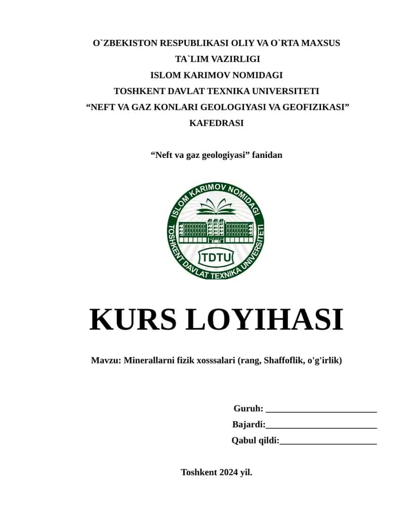 Minerallarni fizik xosssalari (rang, Shaffoflik, o'g'irlik)