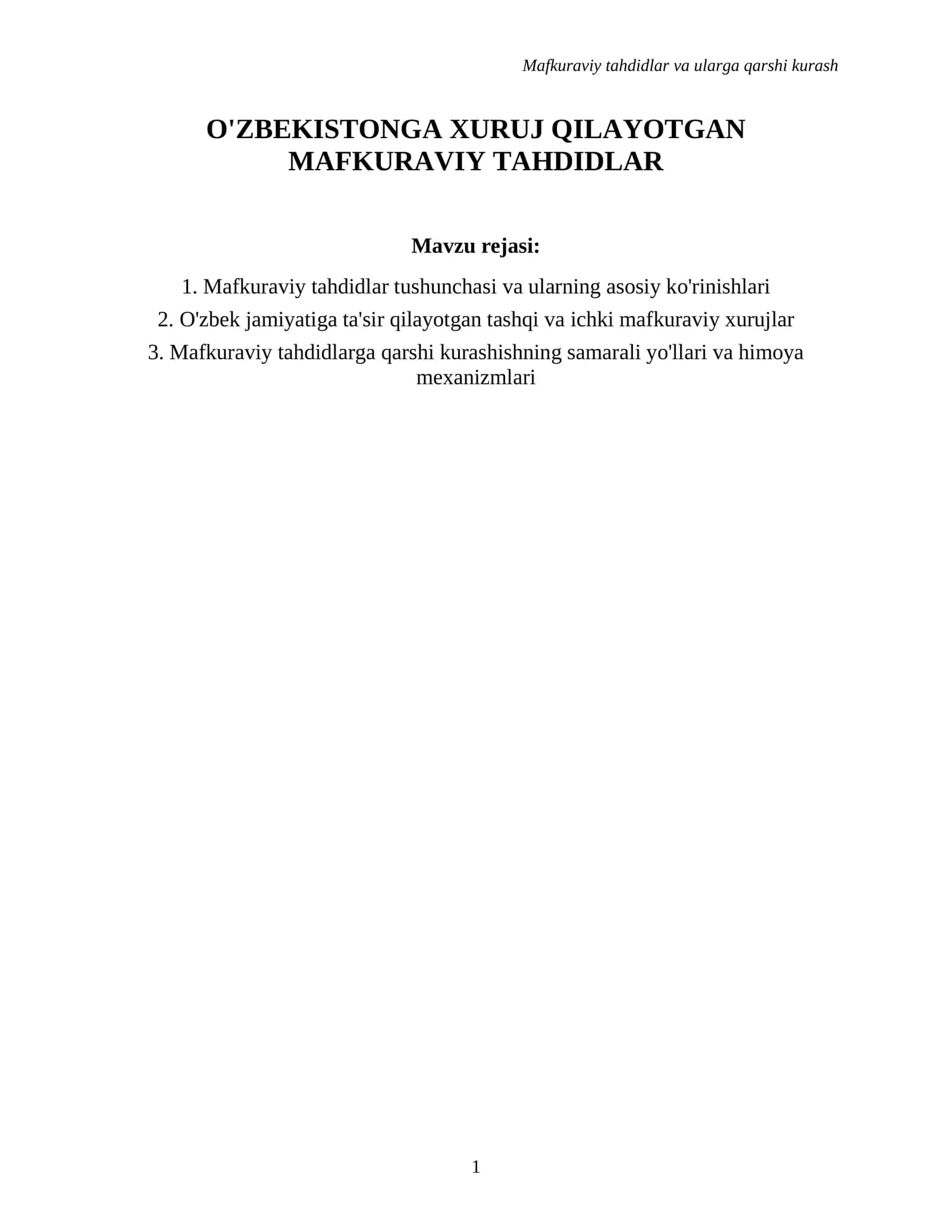 Mafkuraviy tahdidlar va ularga qarshi kurash