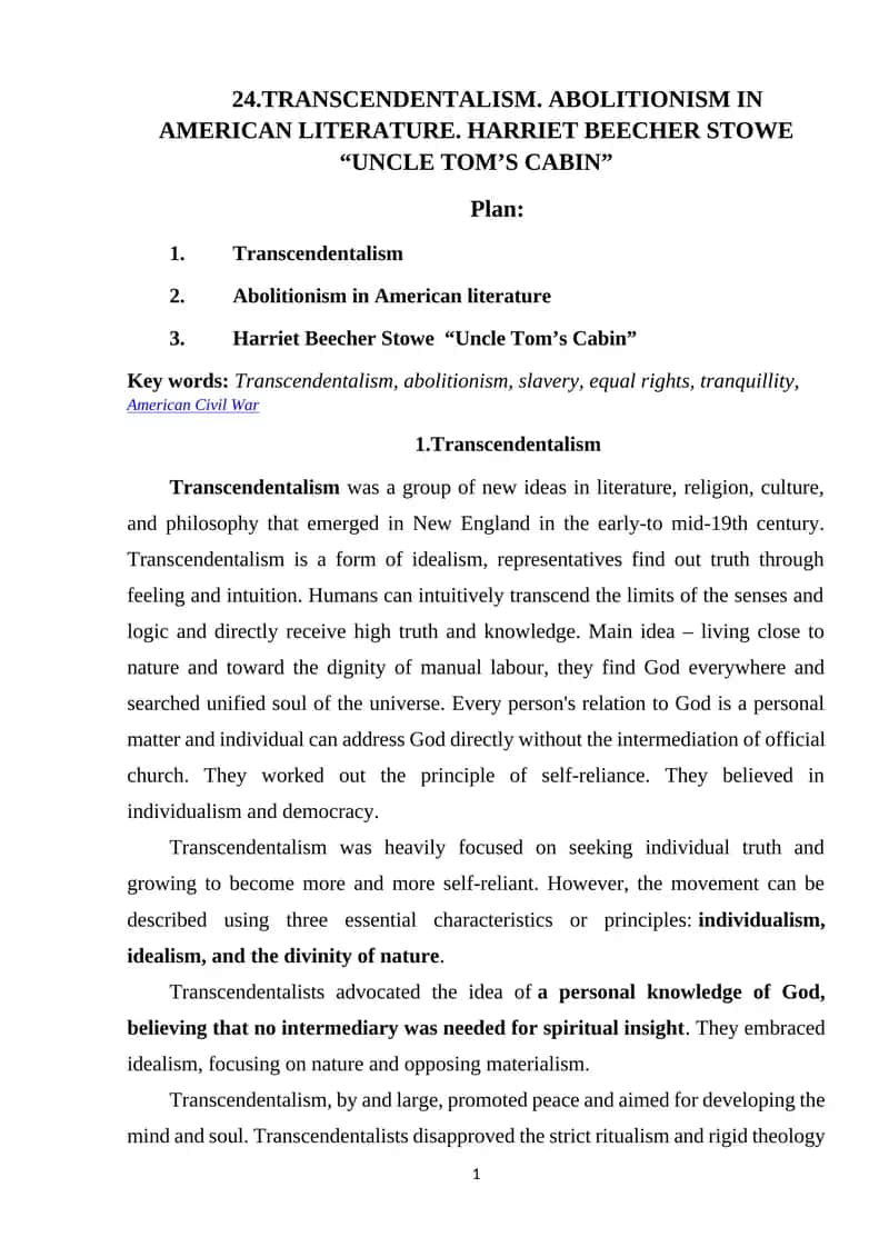 Transcendentalism Study Guide