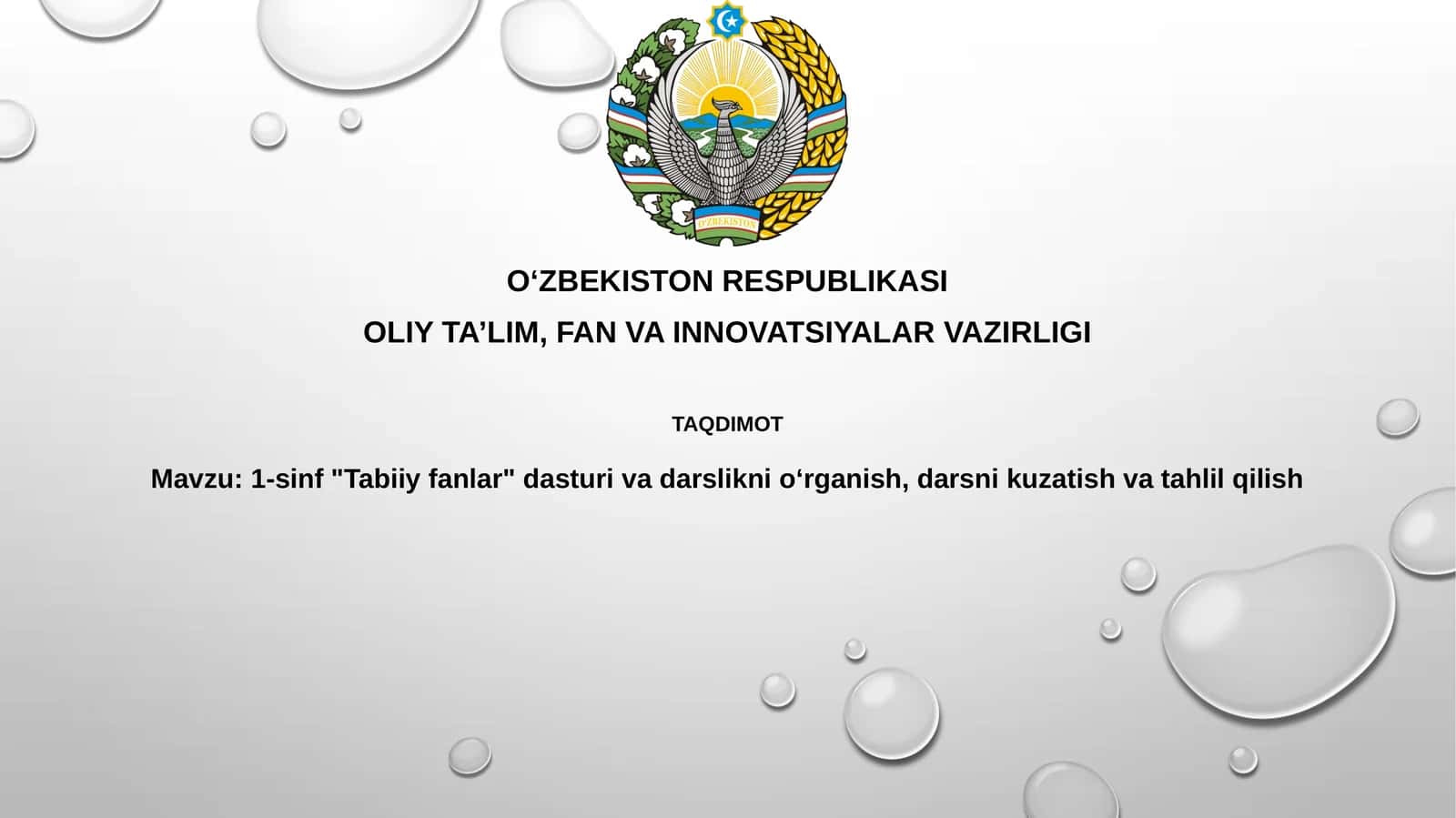1-sinf "Tabiiyfanlar" dasturivadarsliknioʻrganish,darsnikuzatishvatahlilqilish