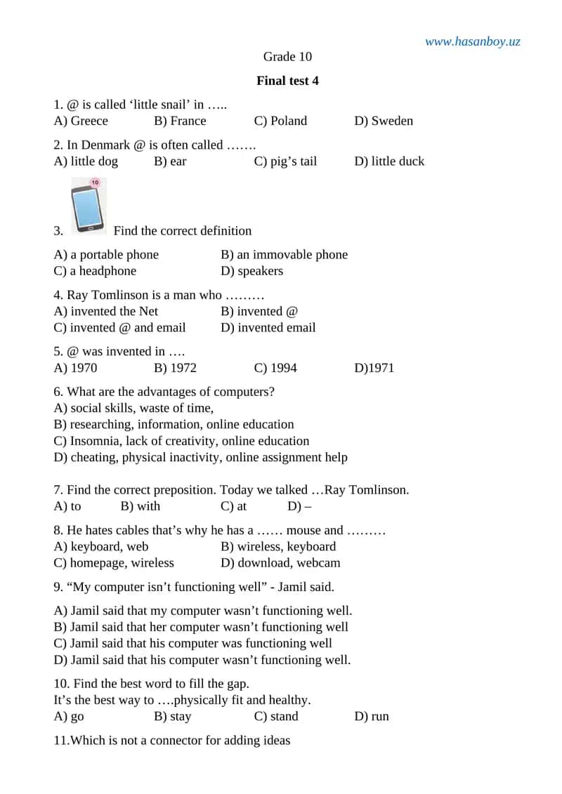Grade 10 Final Test 4