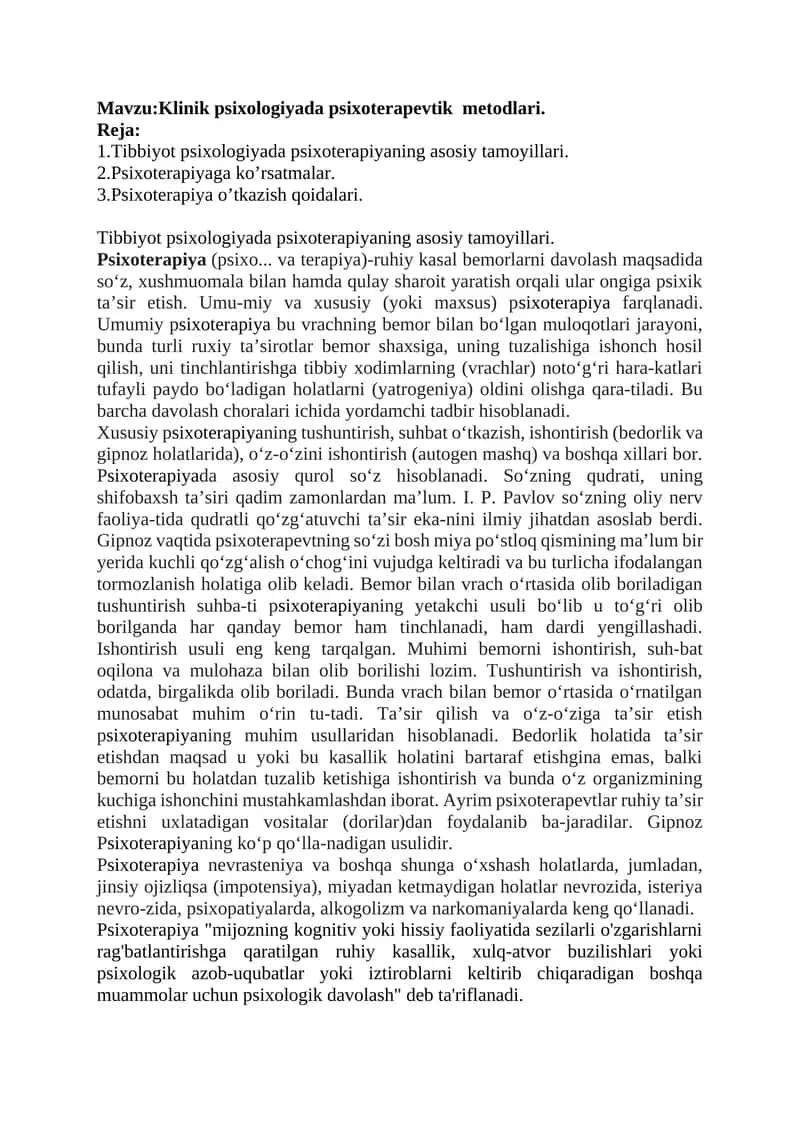 Klinik psixologiyada psixoterapevtik metodlari