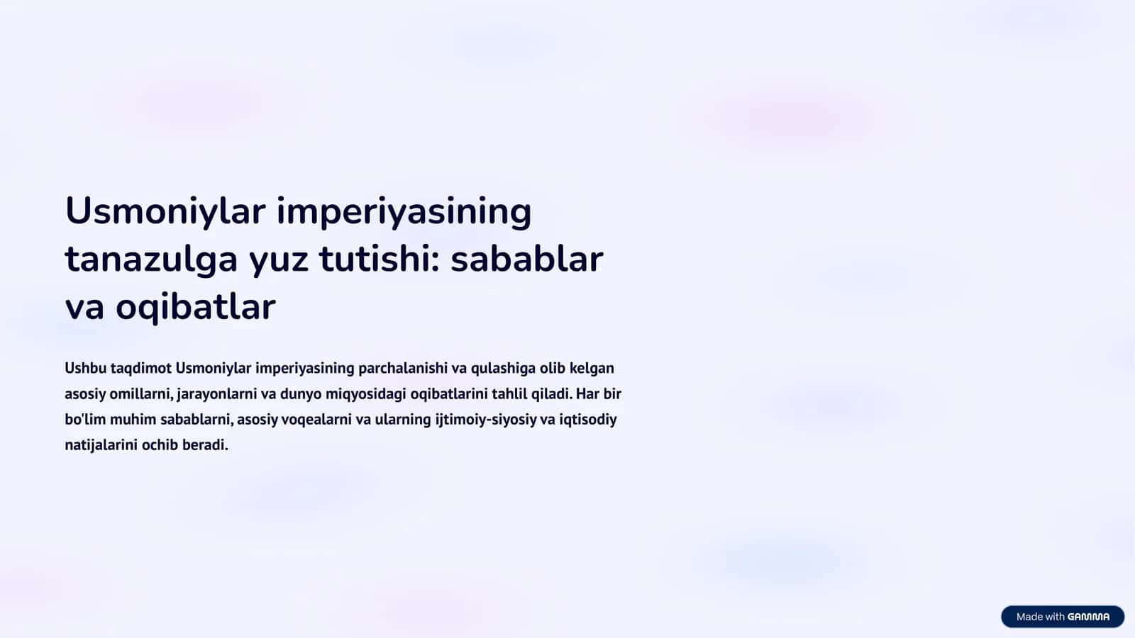 Usmoniylar imperiyasining tanazulga yuz tutishi: sabablar va oqibatlar