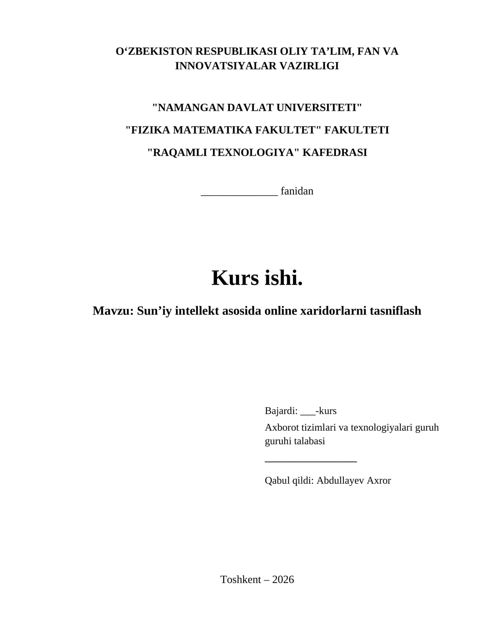 Sun’iy intellekt asosida online xaridorlarni tasniflash