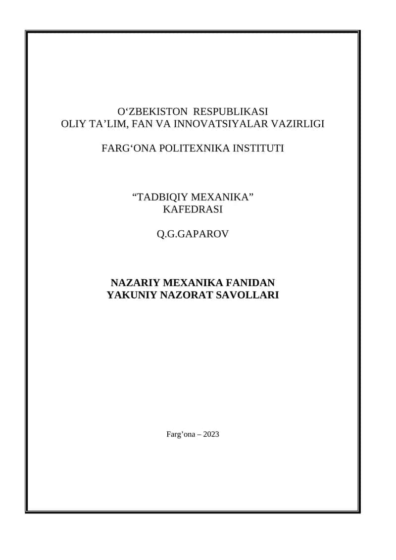 Statikaning asosiy tushunchalari