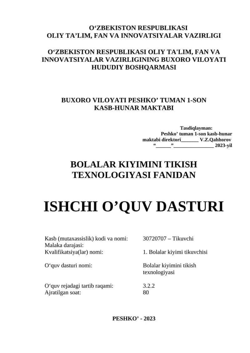 Bolalar kiyimini tikish texnologiyasi