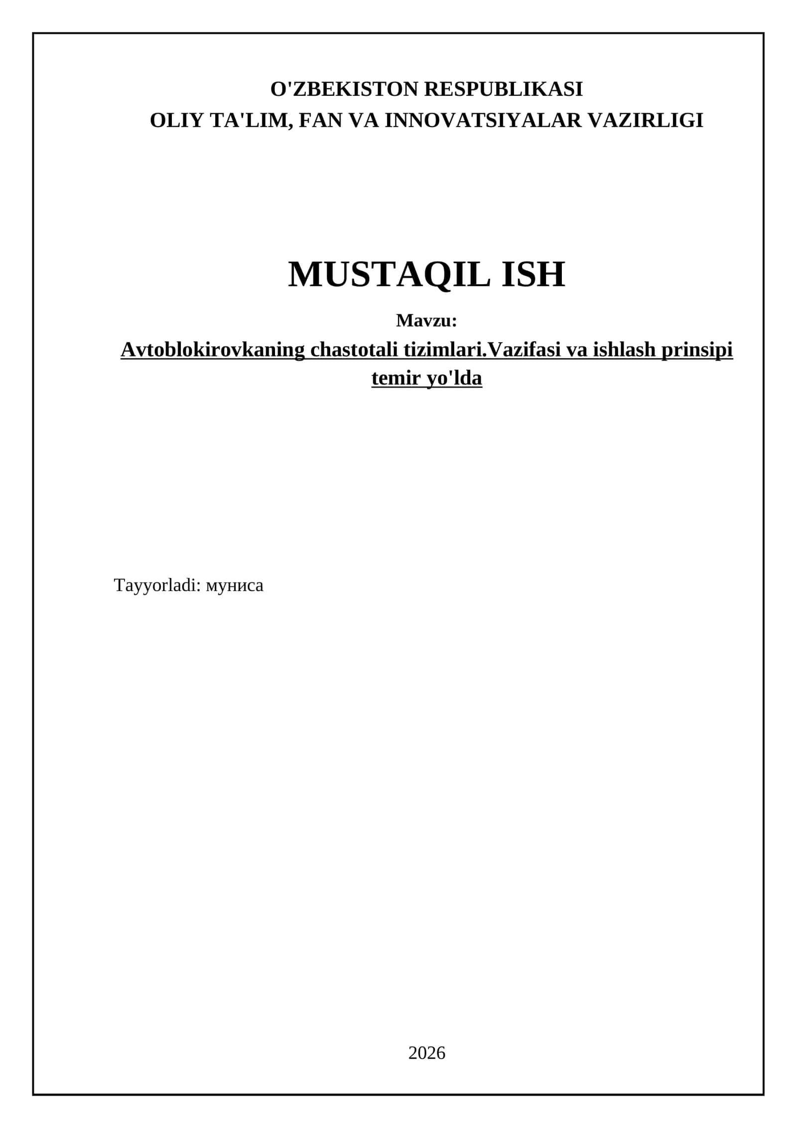 Avtoblokirovkaning chastotali tizimlari.Vazifasi va ishlash prinsipi temir yo'lda