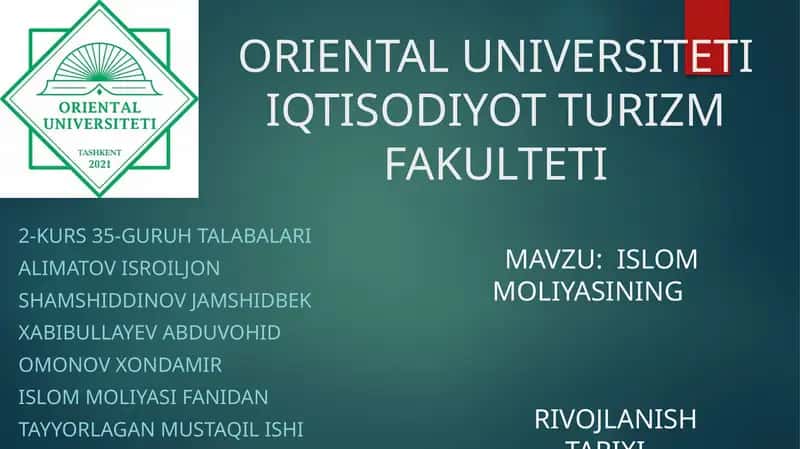 ISLOM MOLIYASINING RIVOJLANISH TARIXI