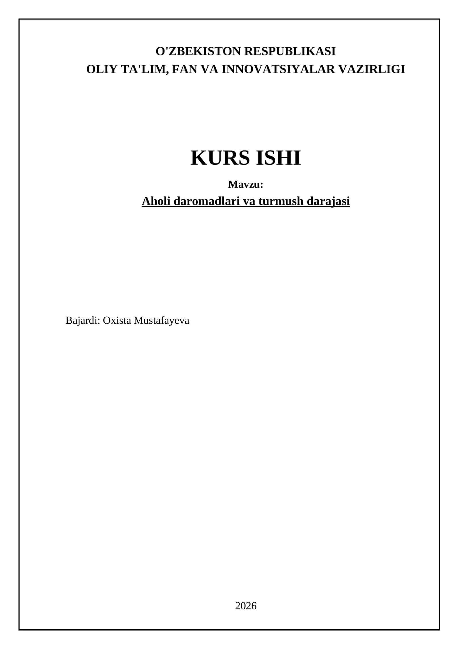 Aholi daromadlari va turmush darajasi