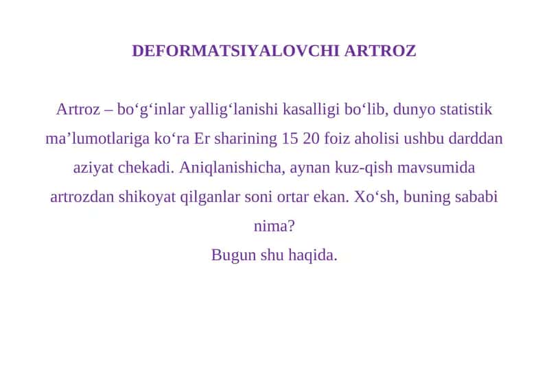 DEFORMATSIYALOVCHI ARTROZ
