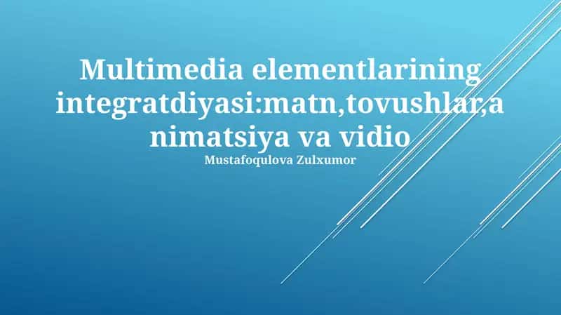 Multimedia elementlarining integratdiyasi:matn,tovushlar,animatsiya va vidio
