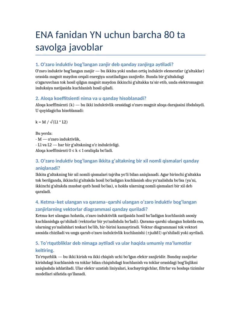 O’zaro induktiv bog’langan zanjir