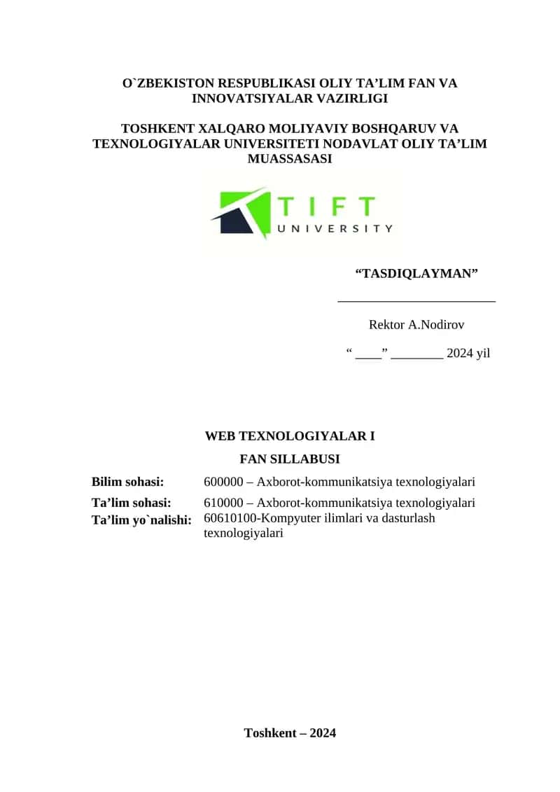 WEB TEXNOLOGIYALAR I