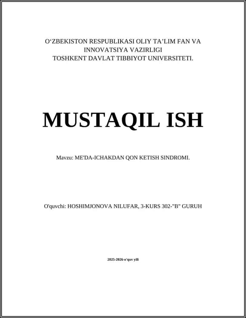 ME'DA-ICHAKDAN QON KETISH SINDROMI