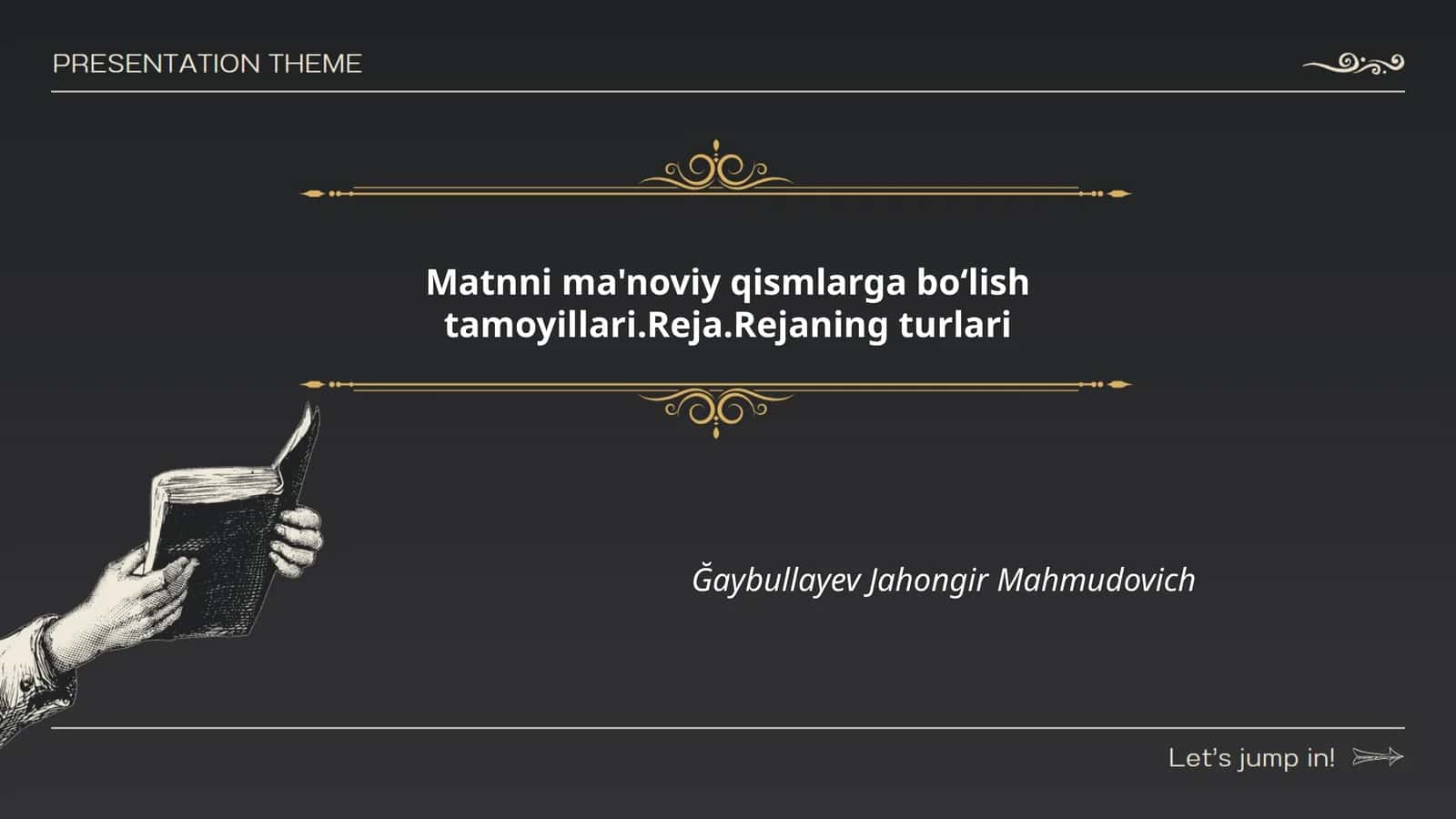Matnni ma'noviy qismlarga boʻlish tamoyillari.Reja.Rejaning turlari