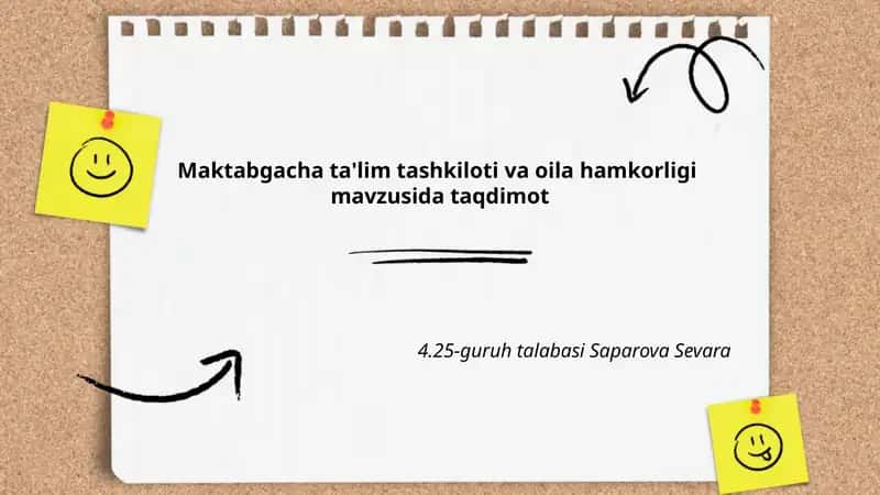 Maktabgacha ta'lim tashkiloti va oila hamkorligi mavzusida taqdimot