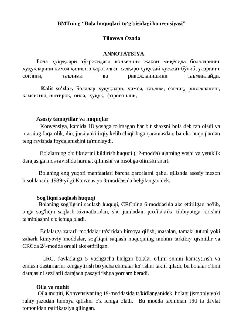 Bola huquqlari to‘g‘risidagi konvensiyasi