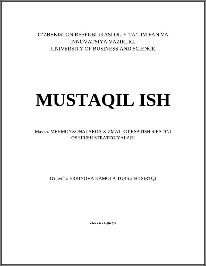 MEHMONXONALARDA XIZMAT KOʻRSATISH SIFATINI OSHIRISH STRATEGIYALARI