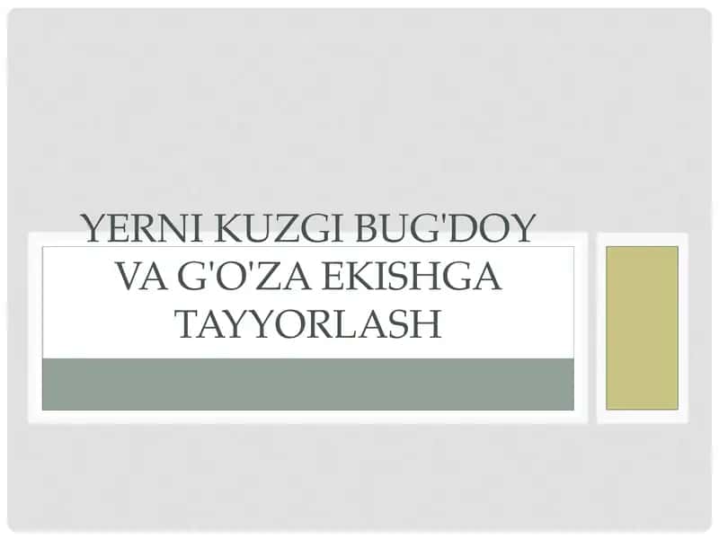 YERNI KUZGI BUG'DOY VA G'O'ZA EKISHGA TAYYORLASH
