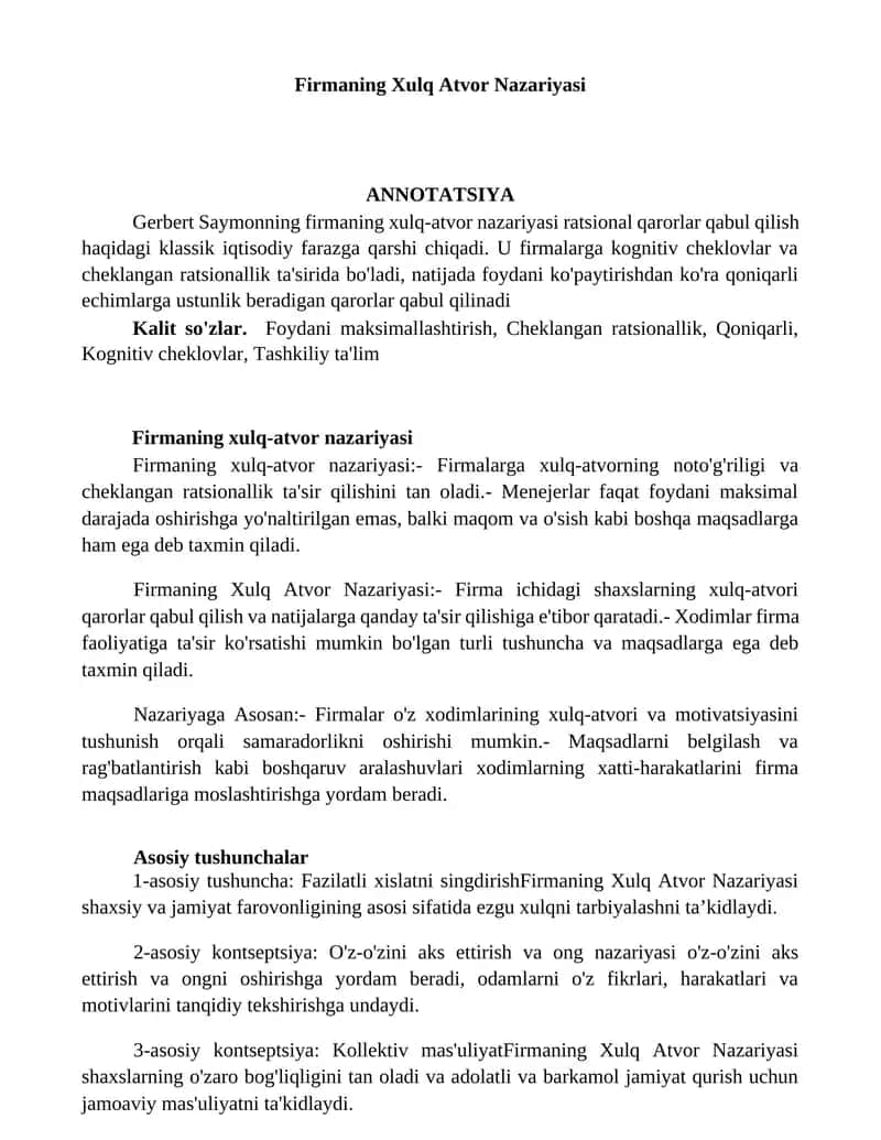 Firmaning Xulq Atvor Nazariyasi