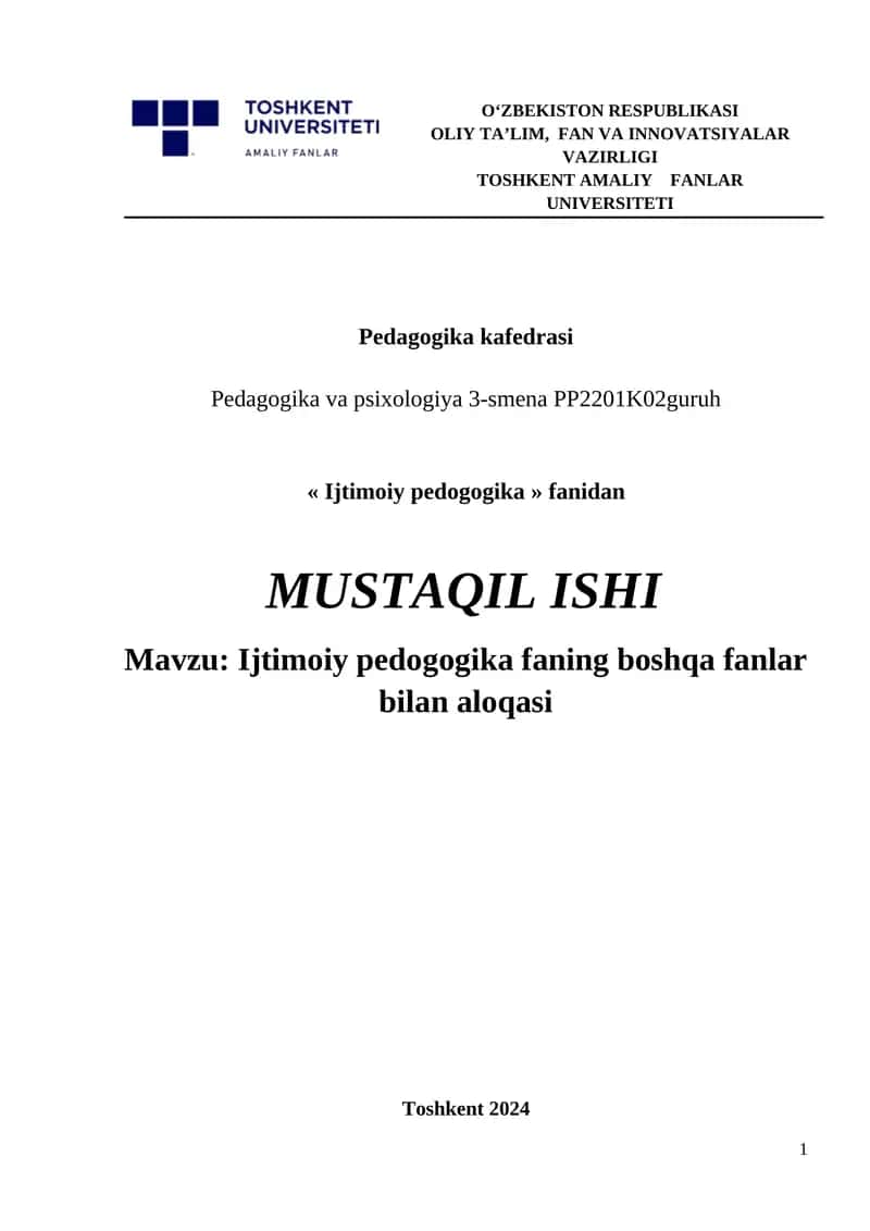 Ijtimoiy pedogogika faning boshqa fanlar bilan aloqasi