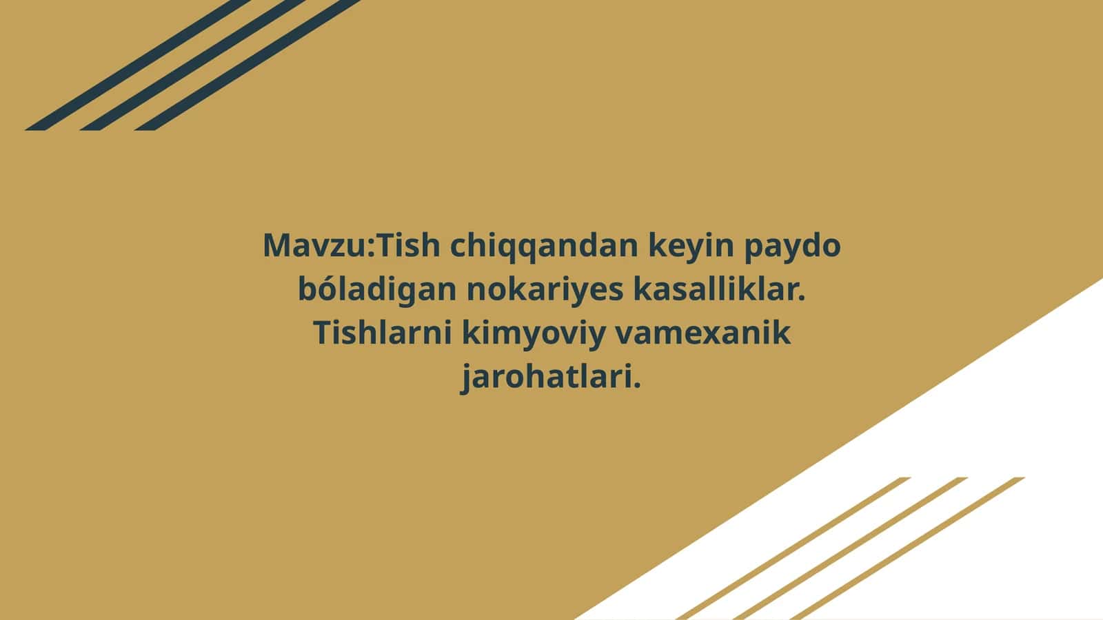 Tish chiqqandan keyin paydo bóladigan nokariyes kasalliklar. Tishlarni kimyoviy vamexanik jarohatlari
