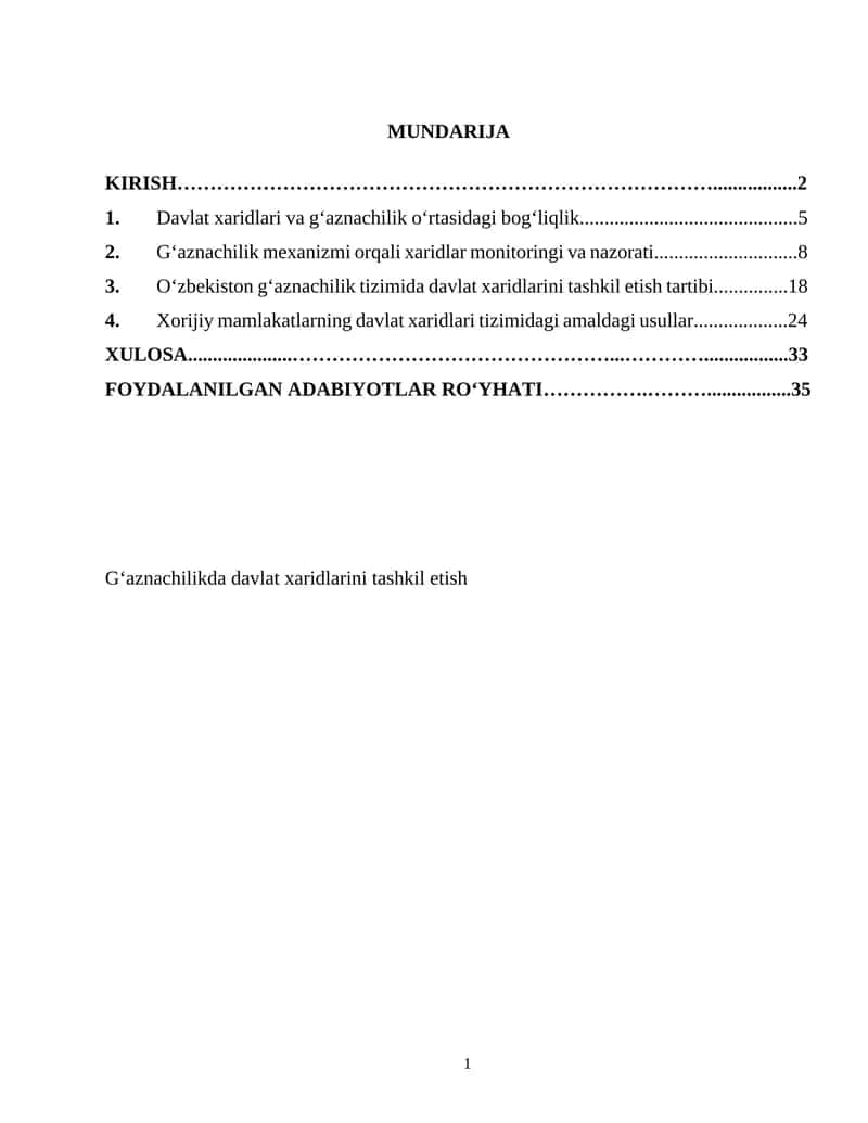 G‘aznachilikda davlat xaridlarini tashkil etish
