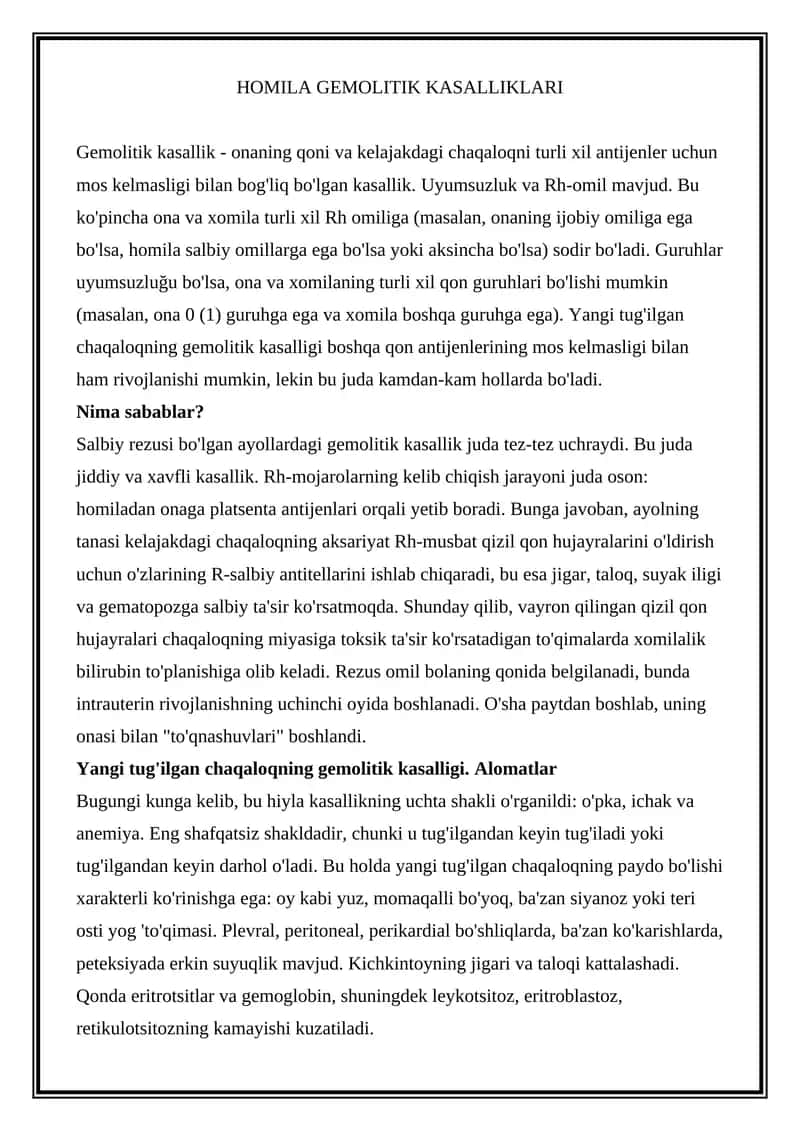 HOMILA GEMOLITIK KASALLIKLARI