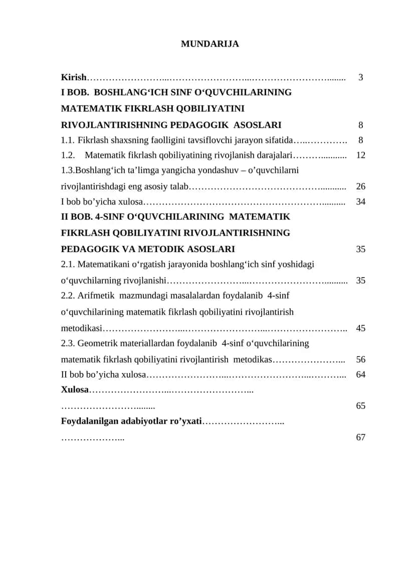 MATEMATIK FIKRLASH QOBILIYATINI RIVOJLANTIRISHNING PEDAGOGIK ASOSLARI. BOSHLANG‘ICH SINF O‘QUVCHILARINING MATEMATIK FIKRLASH QOBILIYATINI RIVOJLANTIRISHNING PEDAGOGIK ASOSLARI