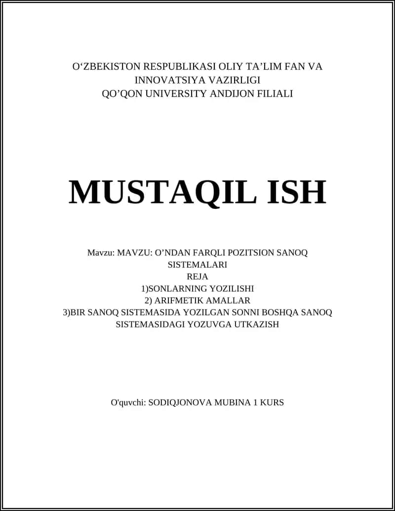O'ndan farqli pozitsion sanoq sistemalari