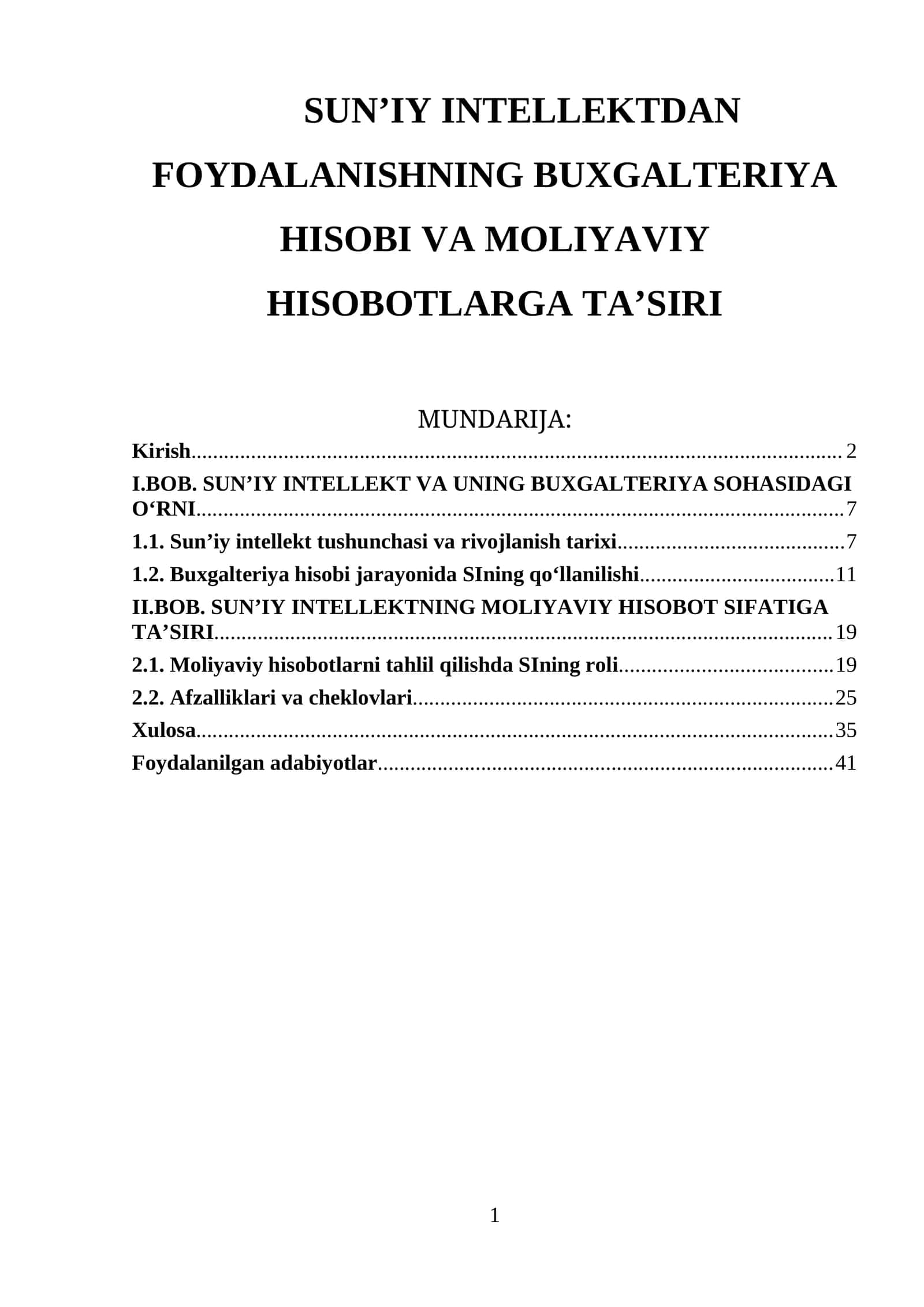 SUN’IY INTELLEKTDAN FOYDALANISHNING BUXGALTERIYA HISOBI VA MOLIYAVIY HISOBOTLARGA TA’SIRI