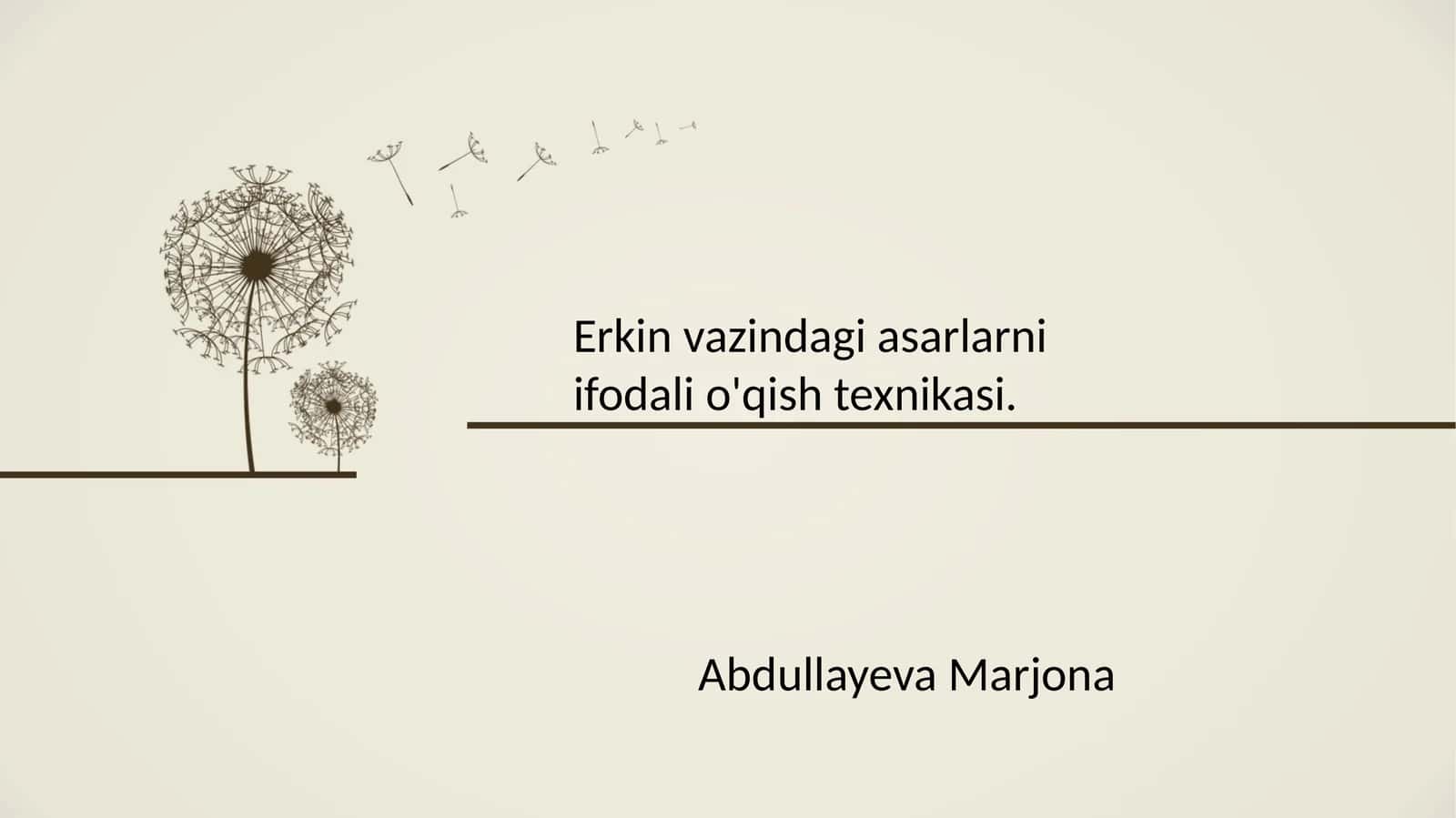 Erkin vazndagi asarlarni ifodalio'qish texnikasi