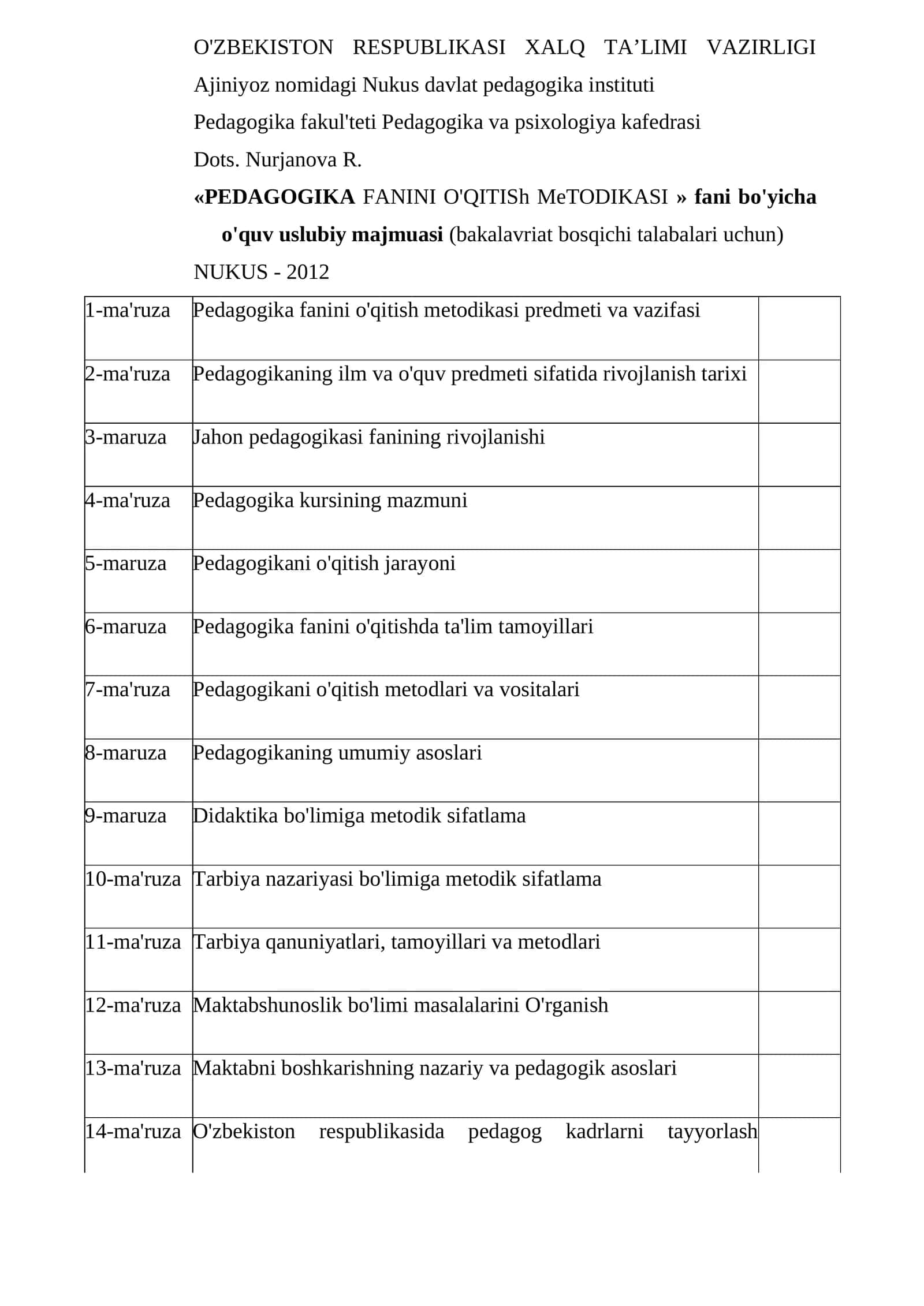 "Pedagogika fanini o'qitish metodikasi predmeti va vazifasi"