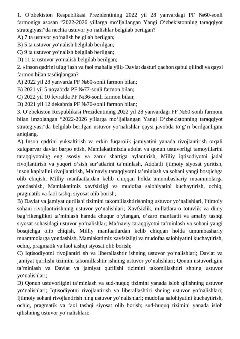2022-2026 yillarga mo‘ljallangan Yangi O‘zbekistonning taraqqiyot strategiyasi
