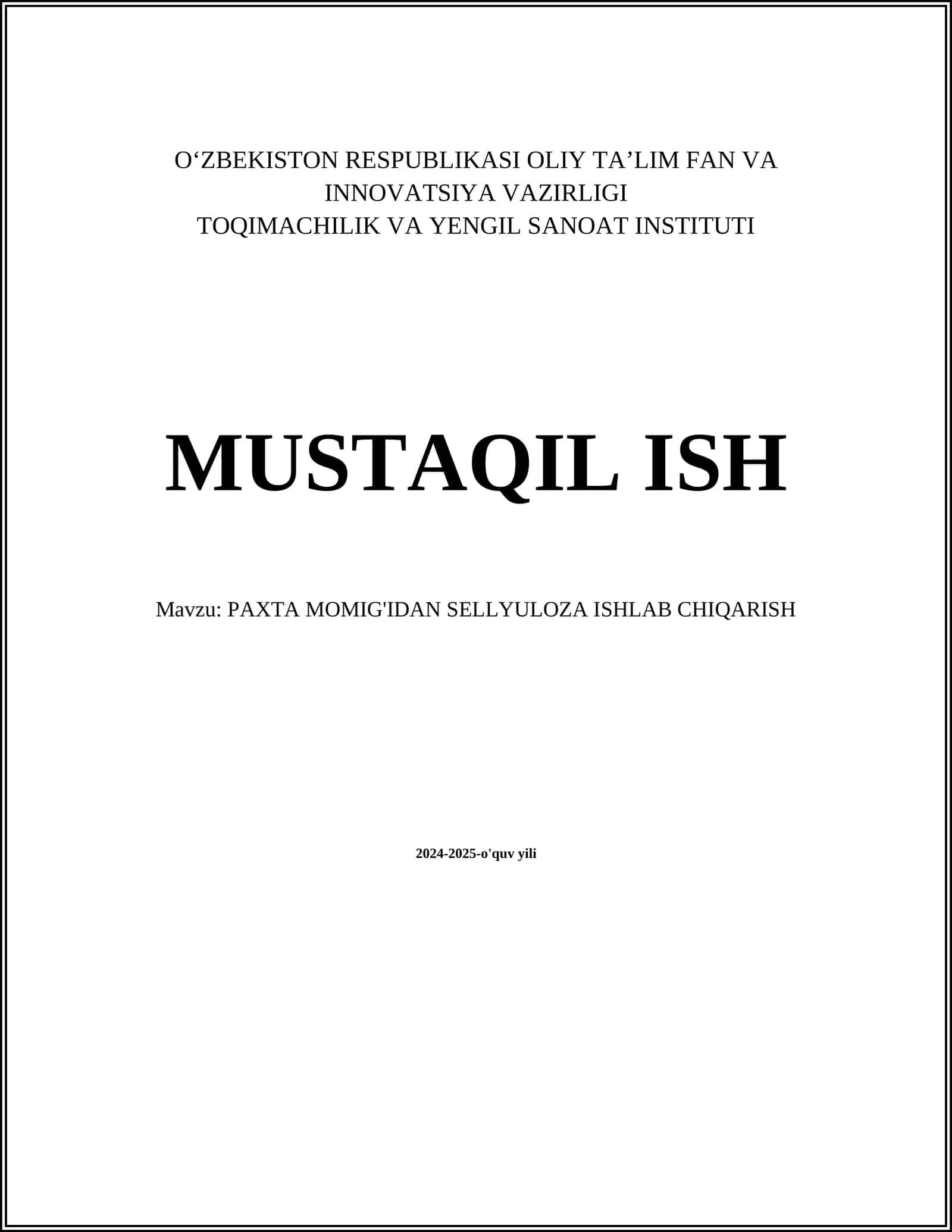 Paxta momig'idan sellyuloza ishlab chiqarish