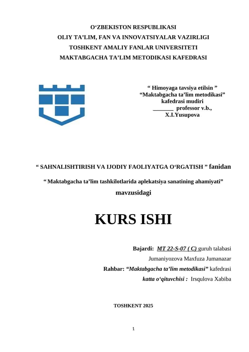 Maktabgacha taʼlim tashkilotlarida aplekatsiya sanatining ahamiyati.