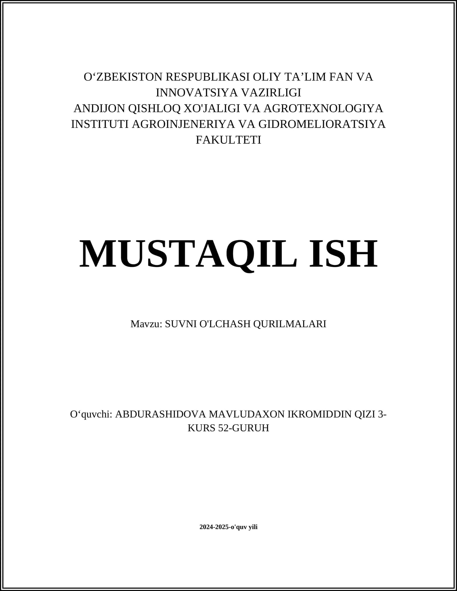 SUVNI O'LCHASH QURILMALARI