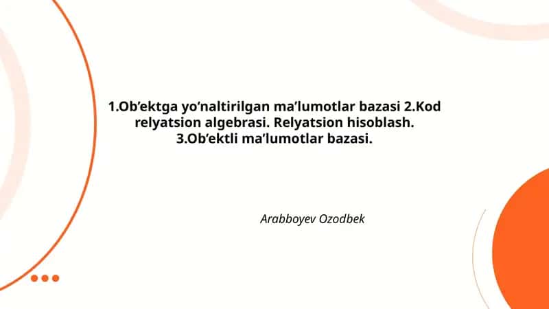 Ob’ektga yo‘naltirilgan ma’lumotlar bazasi