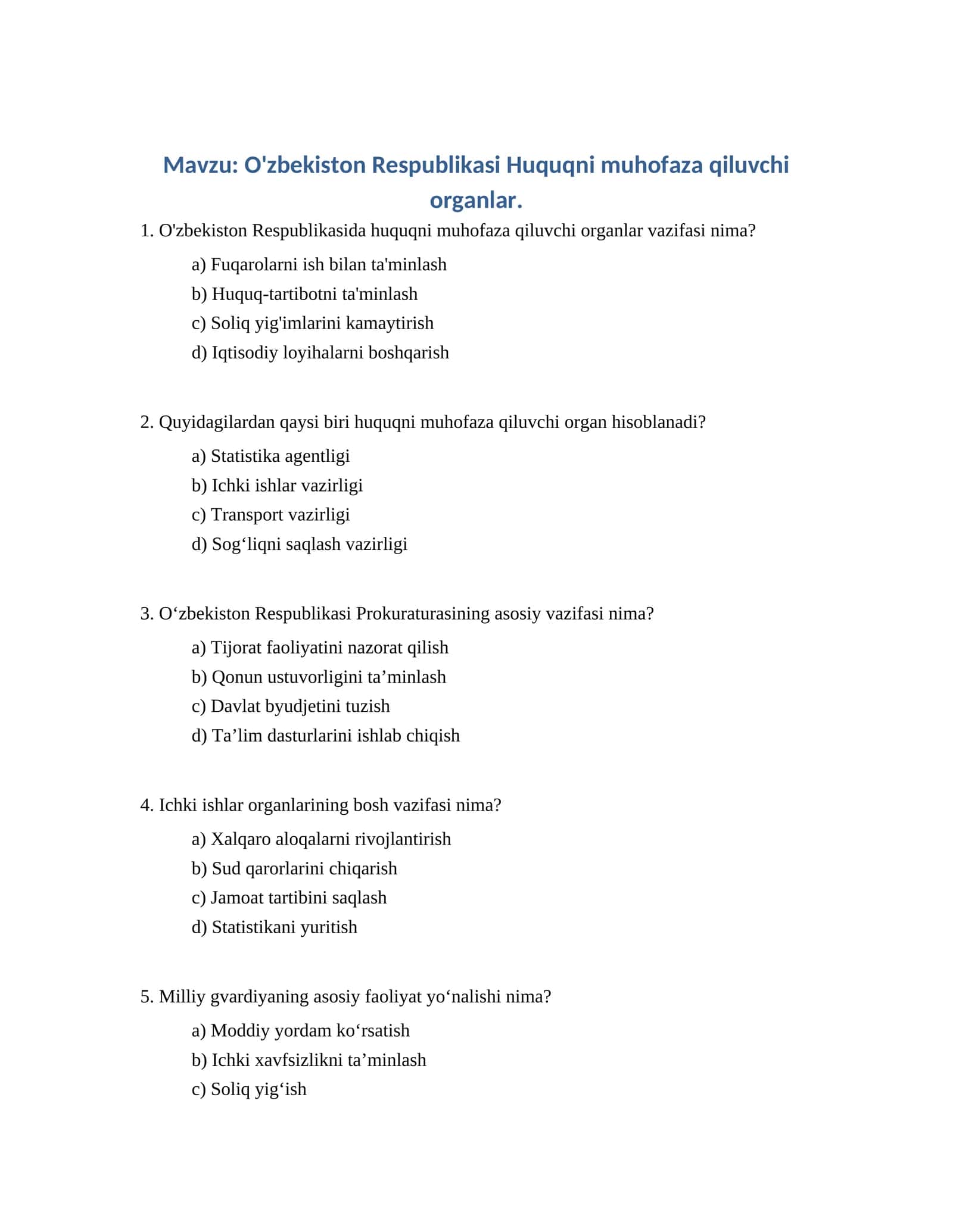 O'zbekiston Respublikasi Huquqni muhofaza qiluvchi organlar