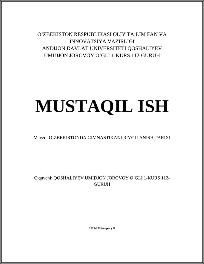 OʻZBEKISTONDA GIMNASTIKANI RIVOJLANISH TARIXI