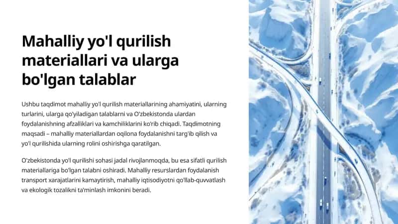 Mahalliy yo'l qurilish materiallari va ularga bo'lgan talablar