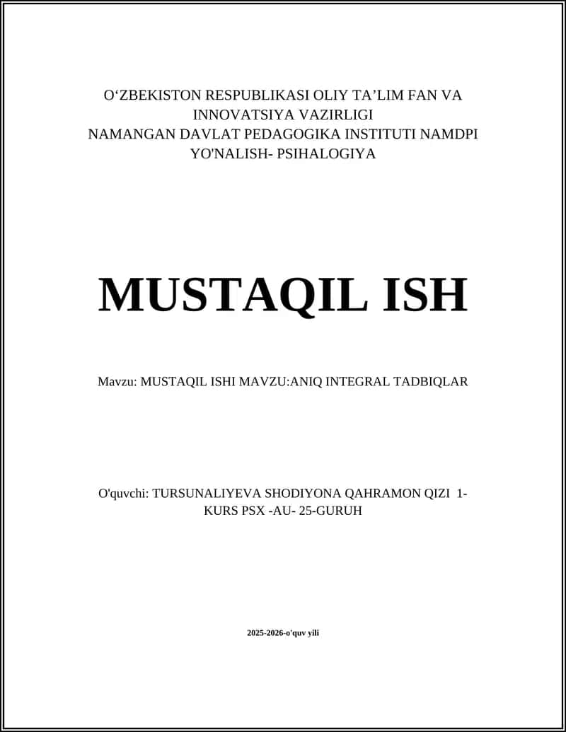 ANIQ INTEGRAL TADBIQLAR