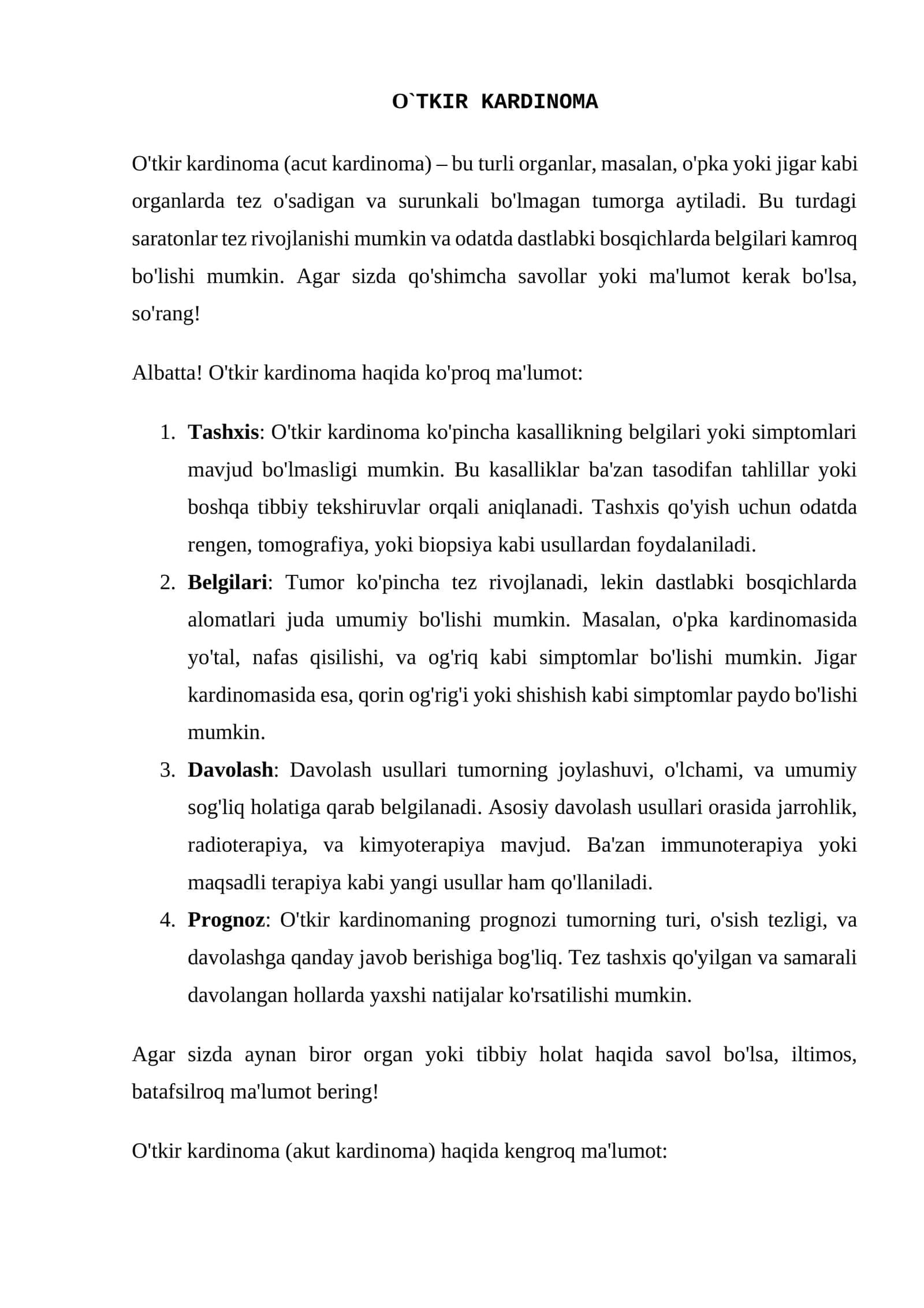 O`TKIR KARDINOMA